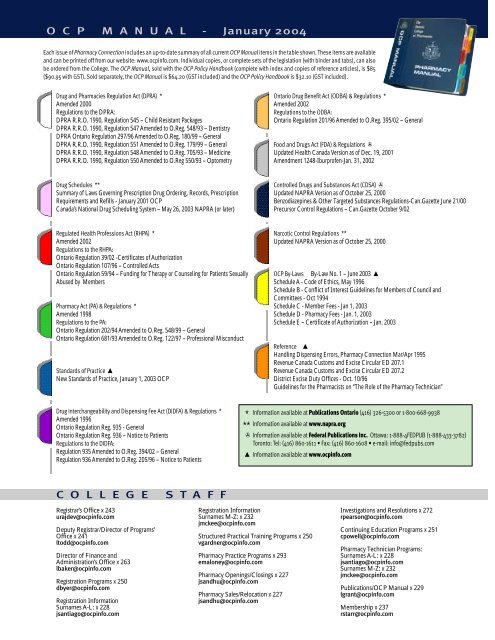 January/February 2004 - Ontario College of Pharmacists