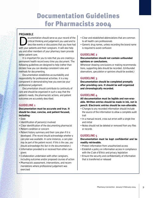 January/February 2004 - Ontario College of Pharmacists