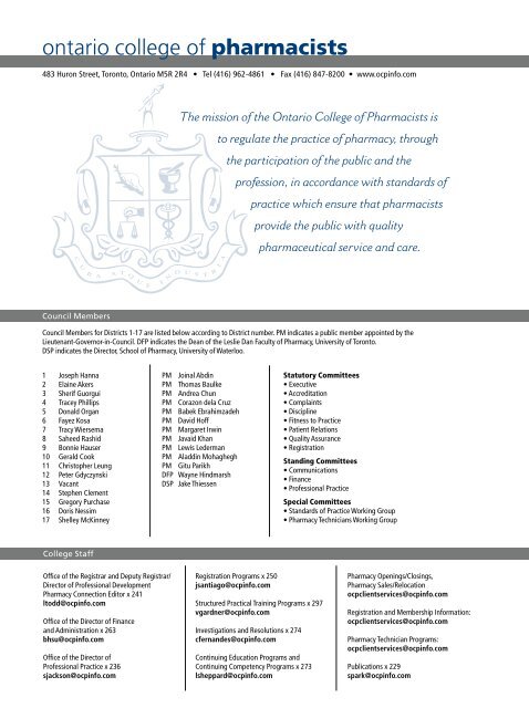 November/December 2008 - Ontario College of Pharmacists