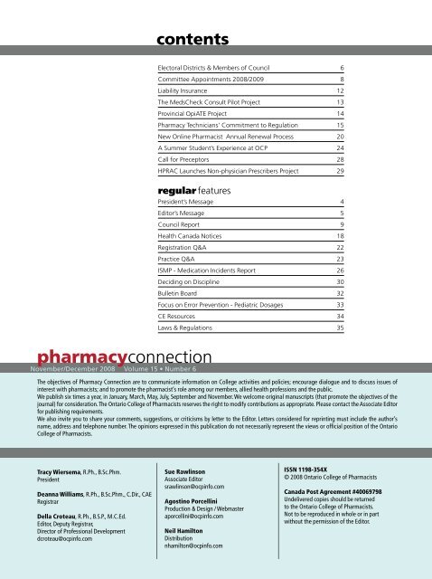 November/December 2008 - Ontario College of Pharmacists
