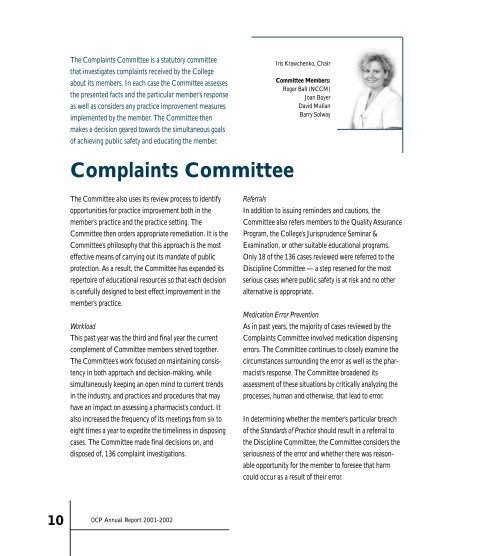 OCP Annual Report 2001/2002 - Ontario College of Pharmacists