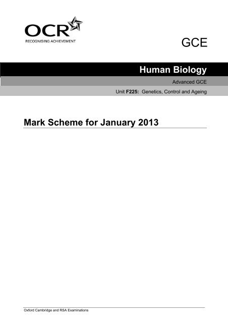Mark scheme - Unit F225 - Genetics, control and ageing ... - OCR