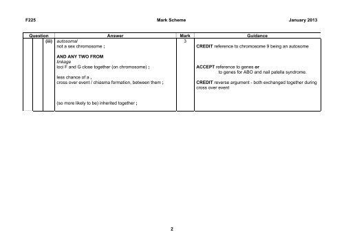 Mark scheme - Unit F225 - Genetics, control and ageing ... - OCR