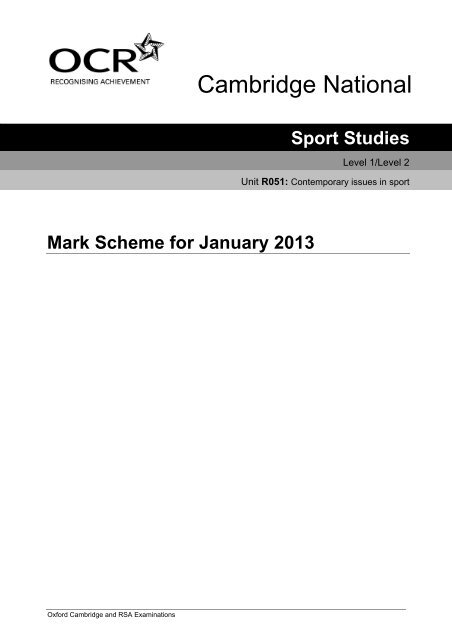 Unit R051 - Contemporary issues in sport - January (PDF ... - OCR