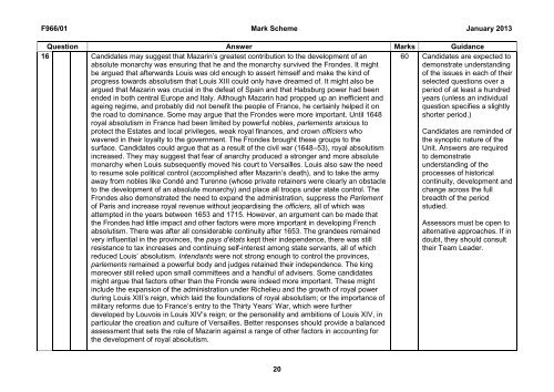 Mark scheme - Unit F966/01 - Historical themes - Option A - OCR