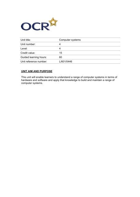 Unit 04 - Computer systems (PDF, 95KB) - OCR
