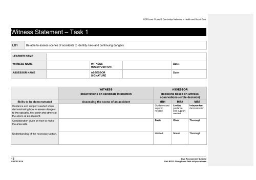 Unit R031 - Using basic first aid procedures - Model ... - OCR