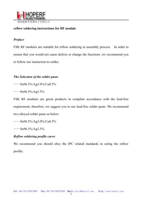 reflow soldering instructions for RF module Preface FSK ... - Octamex