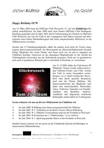 OCW-BlÃ¤ttle 01/2005 - OldTimer Club Weissach eV
