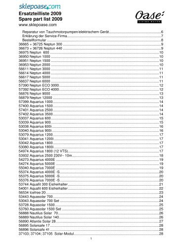 Ersatzteilliste 2009 Spare part list 2009 - Oase