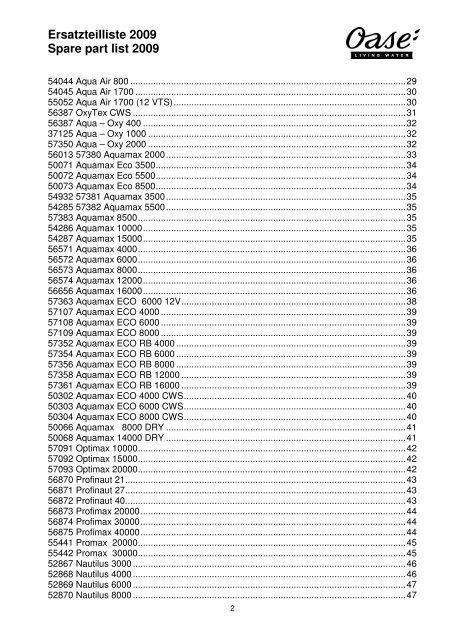 Ersatzteilliste 2009 Spare part list 2009 - Oase