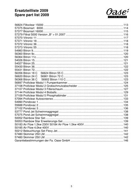 Ersatzteilliste 2009 Spare part list 2009 - Oase