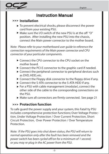 Fatality 550W Manual - OCZ