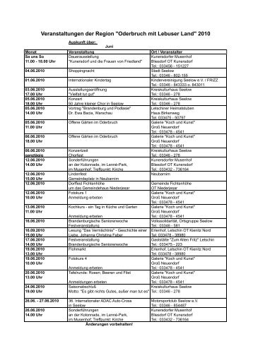 Veranstaltungen der Region "Oderbruch mit Lebuser Land" 2010