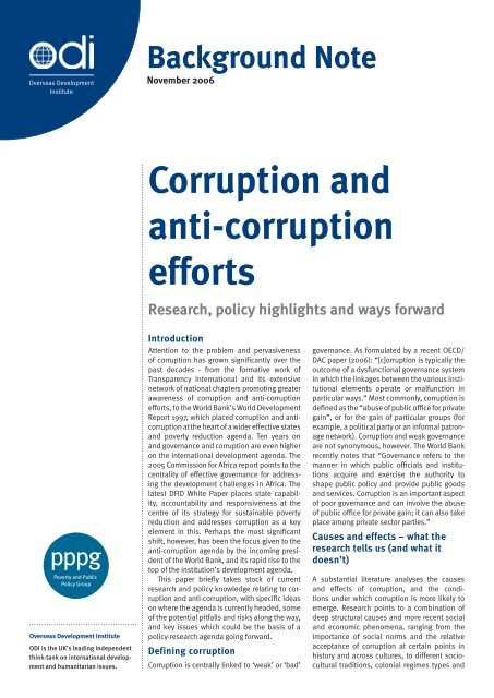 Corruption and anti-corruption efforts - Overseas Development Institute