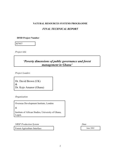 Poverty Dimensions of Public Governance and Forest Management ...