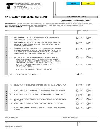 application for class 1a permit - Oregon Department of Transportation