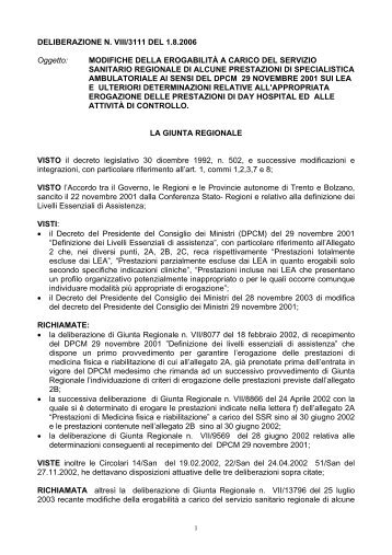 DGR VIII/3111 - Azienda Ospedaliera Fatebenefratelli e Oftalmico