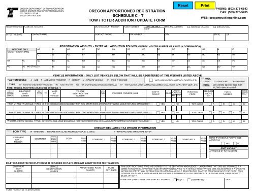oregon apportioned registration schedule c - t tow / toter addition ...