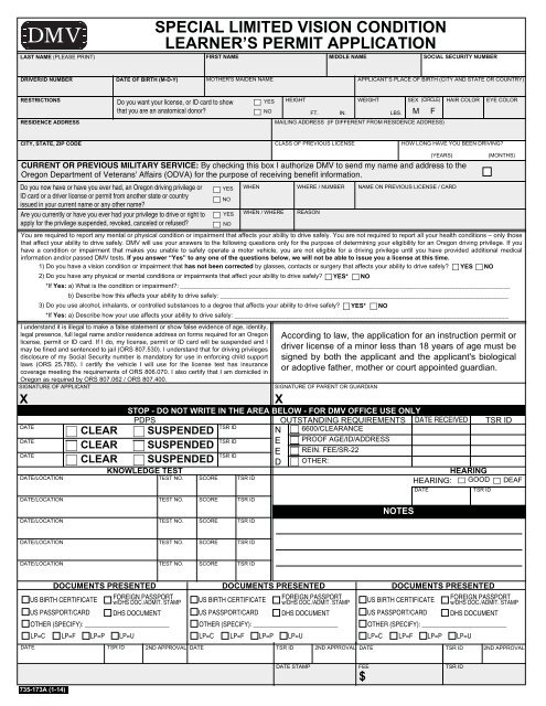 special limited vision condition learner's permit application