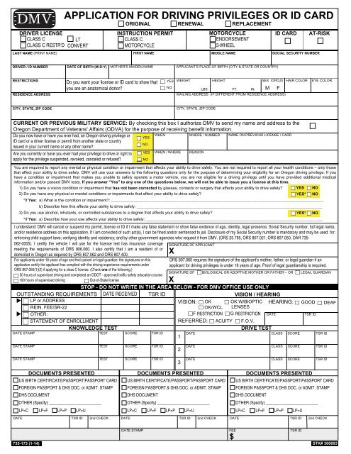 DRIVER LICENSE / PERMIT / ID CARD APPLICATION