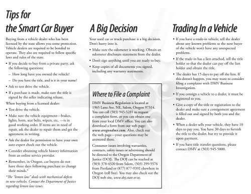 Buying a used car or truck - Oregon Department of Transportation