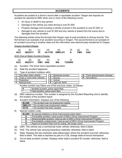 Guide to Oregon Driving Records - Oregon Department of ...