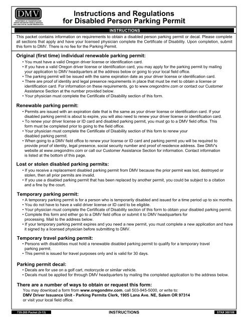 Instructions and Regulations for Disabled Person Parking Permit