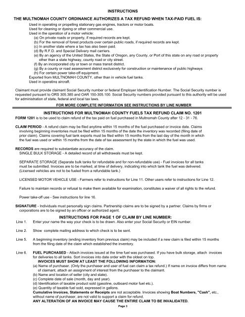 FORM 1201 - Oregon Department of Transportation - State of Oregon