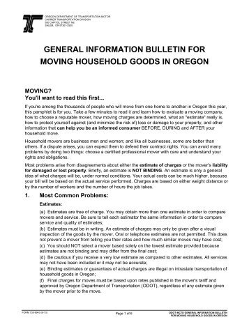 general information bulletin for moving household goods in oregon