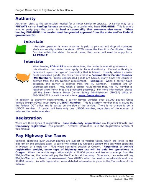 oregon motor carrier registration & tax manual - Oregon Department ...