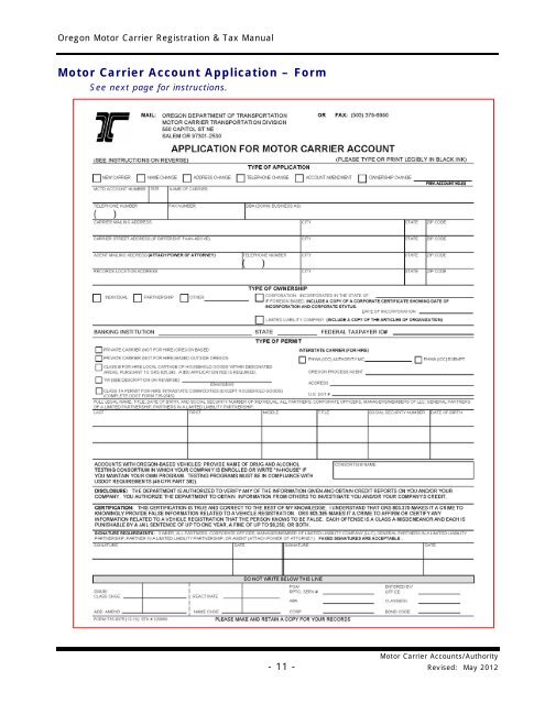 oregon motor carrier registration & tax manual - Oregon Department ...