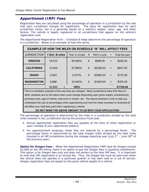 oregon motor carrier registration & tax manual - Oregon Department ...