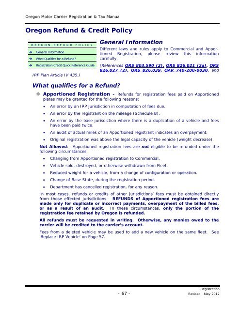 oregon motor carrier registration & tax manual - Oregon Department ...