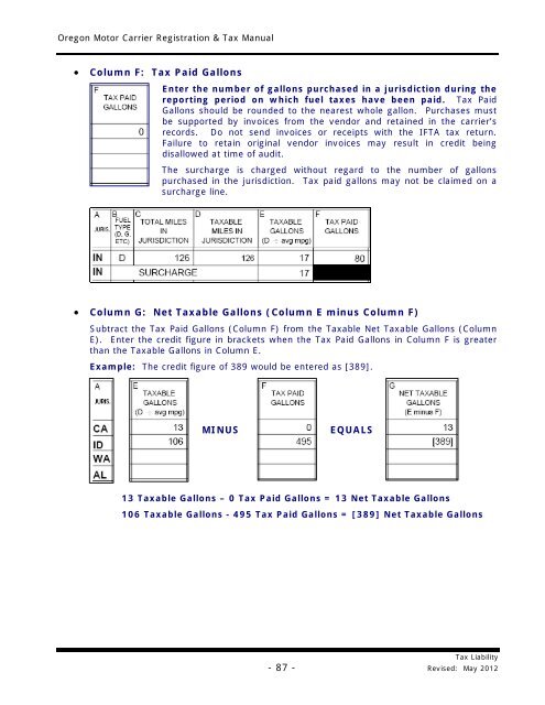 oregon motor carrier registration & tax manual - Oregon Department ...