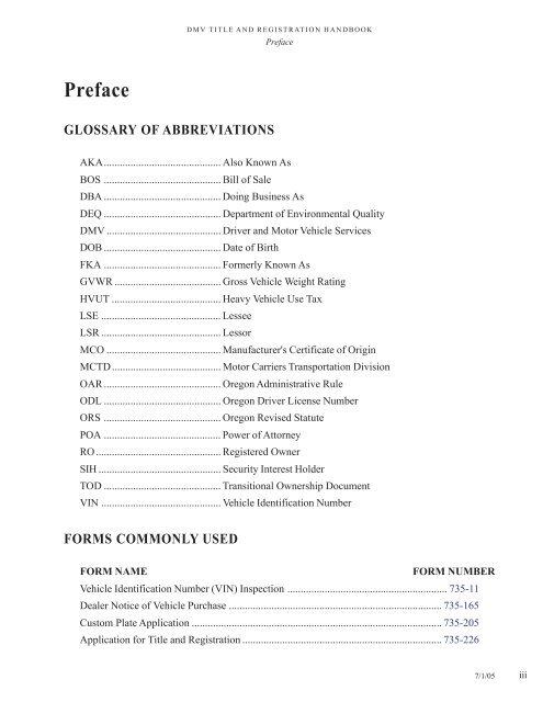 DMV Title and Registration Handbook - Oregon Department of ...