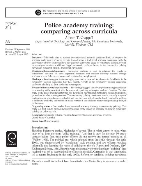 Police academy training: comparing across curricula - Emerald