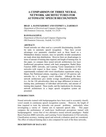 a comparison of three neural network architectures for automatic ...