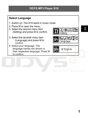 ODYS MP3 Player S19 Select Language