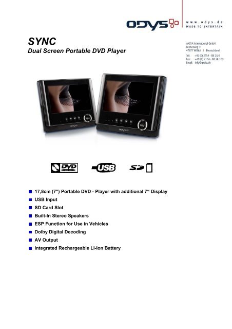 SYNC Dual Screen Portable DVD Player - Odys