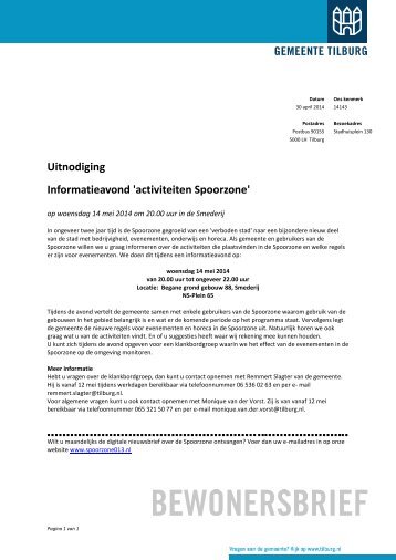 Uitnodiging Informatieavond 'activiteiten Spoorzone'