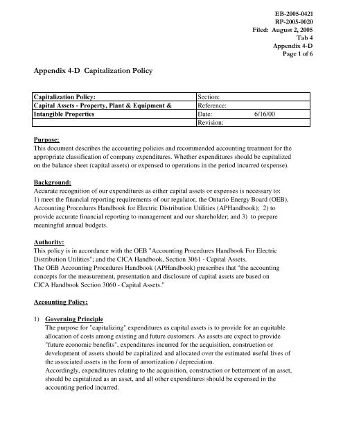 Appendix 4 D Capitalization Policy Ontario Energy Board