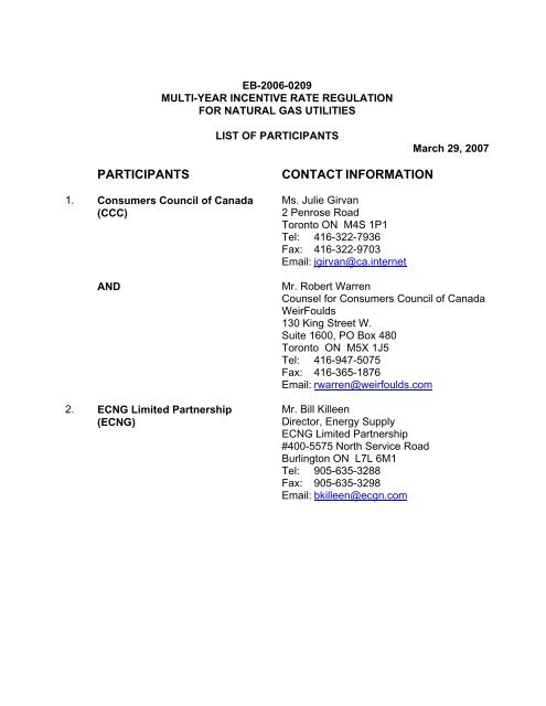 List of Participants - Ontario Energy Board