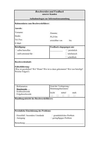 Beschwerdemanagement-Erfassungsbogen