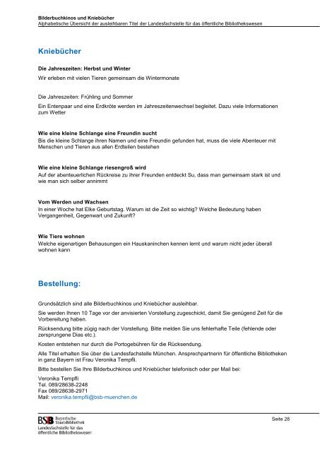 Liste der bestellbaren Bilderbuchkinos und Kniebücher