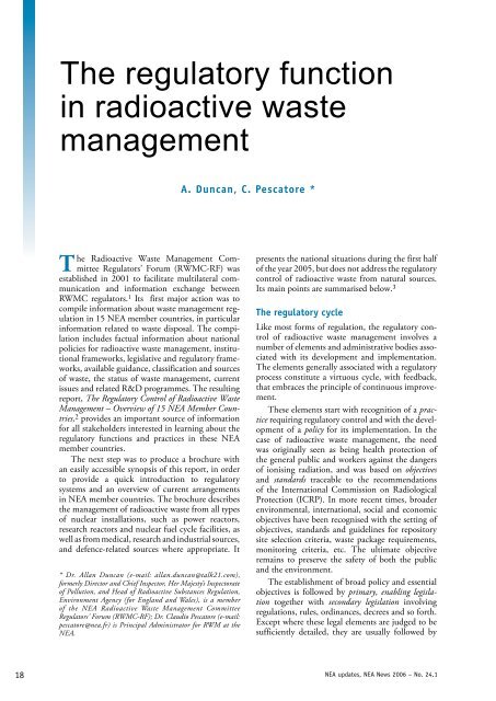 The regulatory function in radioactive waste management