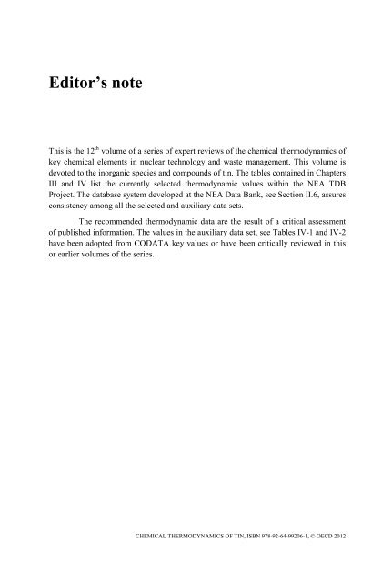 Chemical Thermodynamics of Tin - Volume 12 - OECD Nuclear ...