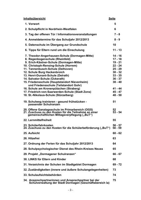 Grundschulen in Dormagen Informationen zum ... - Stadt Dormagen