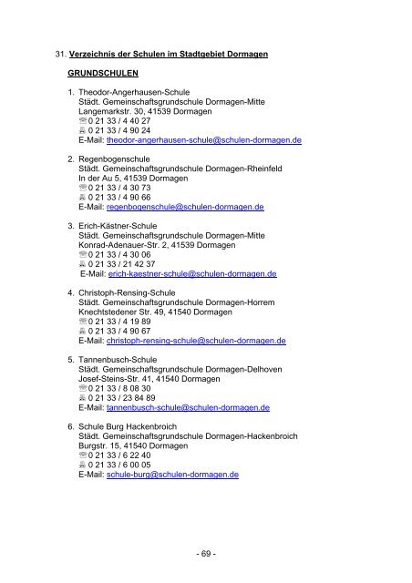 Grundschulen in Dormagen Informationen zum ... - Stadt Dormagen