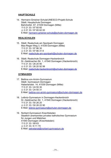 Grundschulen in Dormagen Informationen zum ... - Stadt Dormagen